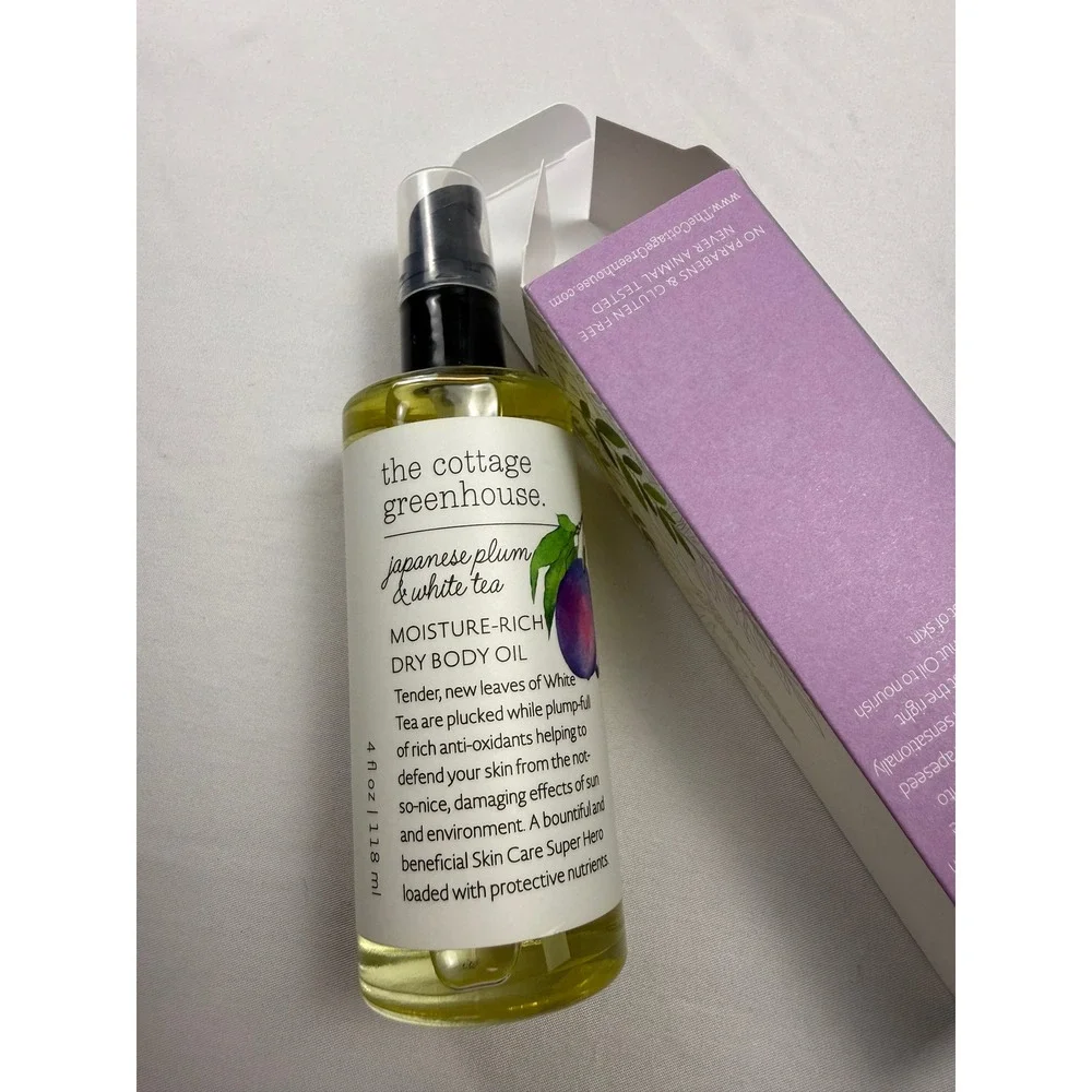 The Cottage Greenhouse Japanese Plum & White Tea Dry Body Oil 4oz Moisture Rich